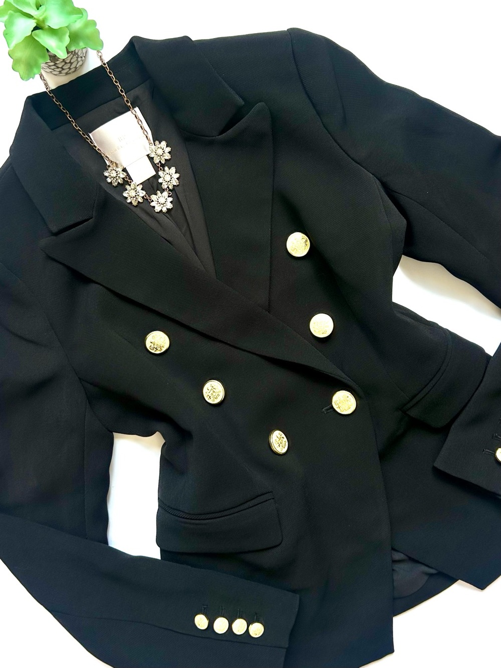 Rachel Parcell Double Breasted Blazer Jacket Black Crest Buttons Size Small S